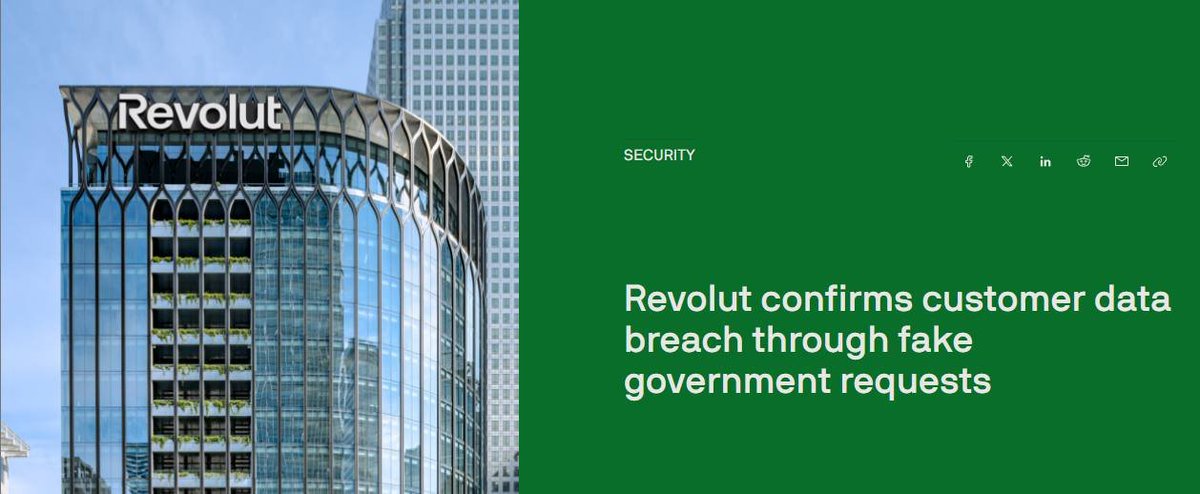HashtagSecure's tweet photo. .@Revolut handed passports, selfies and transaction histories to a criminal after receiving fake government requests.

The emails came from a legitimate government agency domain. Revolut's own systems weren't breached.

Someone just convinced them to hand the data over. https://t.co/VJ1tzEhWOu