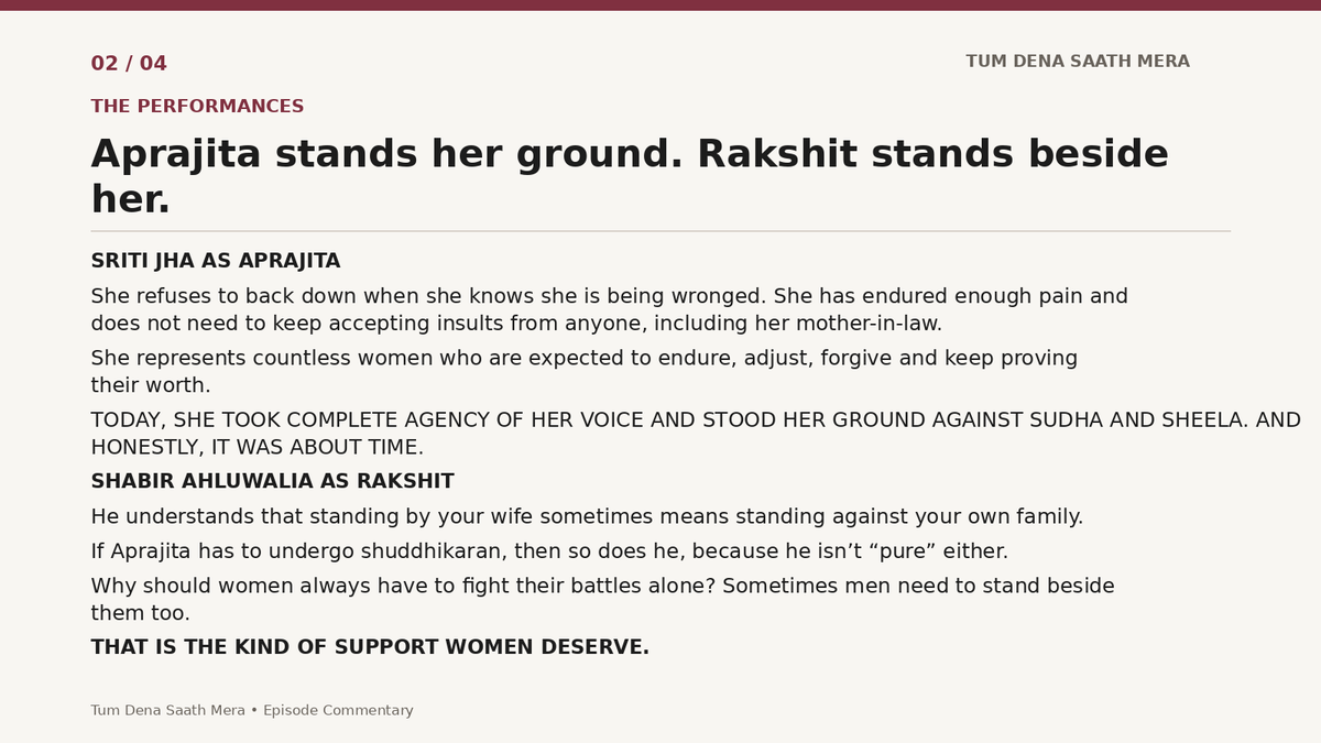 priyanka1112's tweet photo. Today’s episode of #TumDenaSaathMera wasn’t just about Aprajita’s “purity”. It raised bigger questions about virginity, double standards, women’s agency &amp; the role men should play in standing up for women.
Take a bow @sritijha173598 @SHABIRAHLUWALIA @radhikaanand66 @shilpafdmello https://t.co/jUlkXliydi