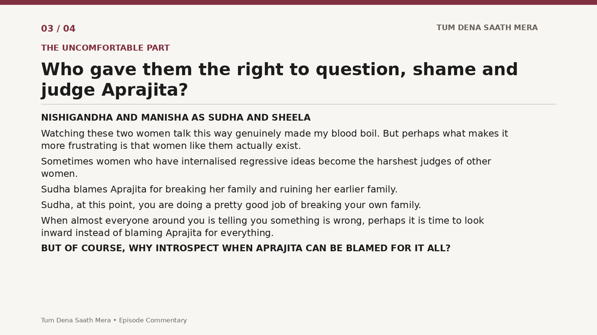priyanka1112's tweet photo. Today’s episode of #TumDenaSaathMera wasn’t just about Aprajita’s “purity”. It raised bigger questions about virginity, double standards, women’s agency &amp; the role men should play in standing up for women.
Take a bow @sritijha173598 @SHABIRAHLUWALIA @radhikaanand66 @shilpafdmello https://t.co/jUlkXliydi
