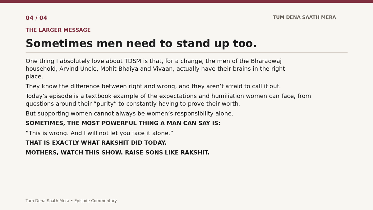 priyanka1112's tweet photo. Today’s episode of #TumDenaSaathMera wasn’t just about Aprajita’s “purity”. It raised bigger questions about virginity, double standards, women’s agency &amp; the role men should play in standing up for women.
Take a bow @sritijha173598 @SHABIRAHLUWALIA @radhikaanand66 @shilpafdmello https://t.co/jUlkXliydi