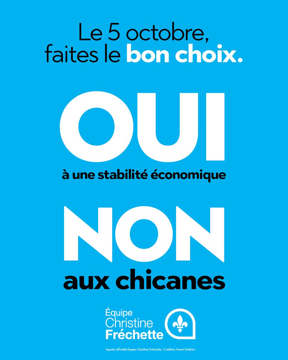 coalitionavenir's tweet photo. Une période référendaire, c’est de l’incertitude économique garantie. 
✅ Choisissons la stabilité. 

#caq #équipefréchette #5octobre https://t.co/NhqcCXDgpa