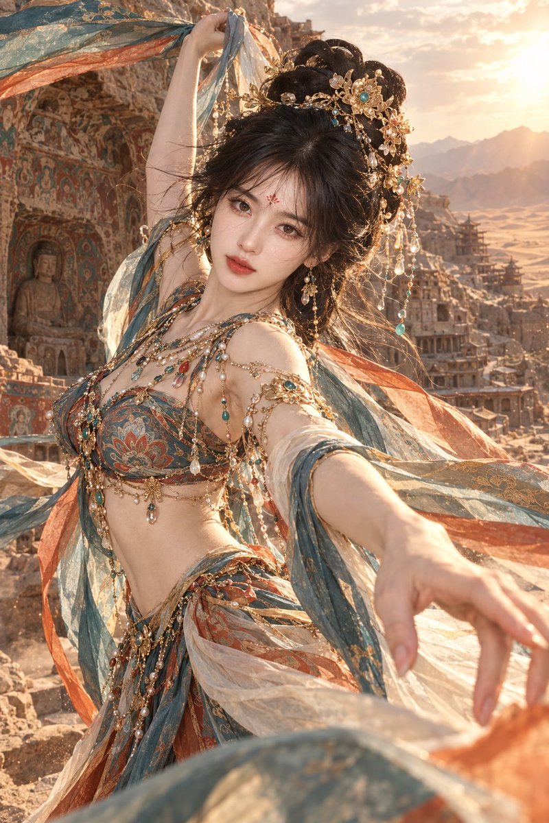 Dandaforfunoob's tweet photo. 大漠起舞，飞扬千年风华✨ Dunhuang dancer, dancing with the desert breeze. #敦煌 #沙漠 #舞蹈 #Dunhuang #DesertVibes https://t.co/FtW4no9a0u