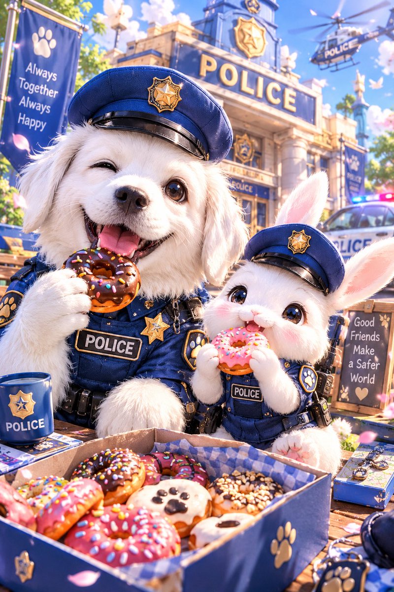 KKDragon39's tweet photo. AI創作✨
🐶『わんダフル・ポリス！～最高の相棒と幸せのドーナツ大作戦～』🐰

#AIart️️️️️️️️️️️️️️️️️️️️️️️️️️️️️️️️️️️️️️️️️️️️️️️️️️️ 
#AIイラスト 
#犬 
#うさぎ 
#ベストフレンド https://t.co/BFPL2WgHBs