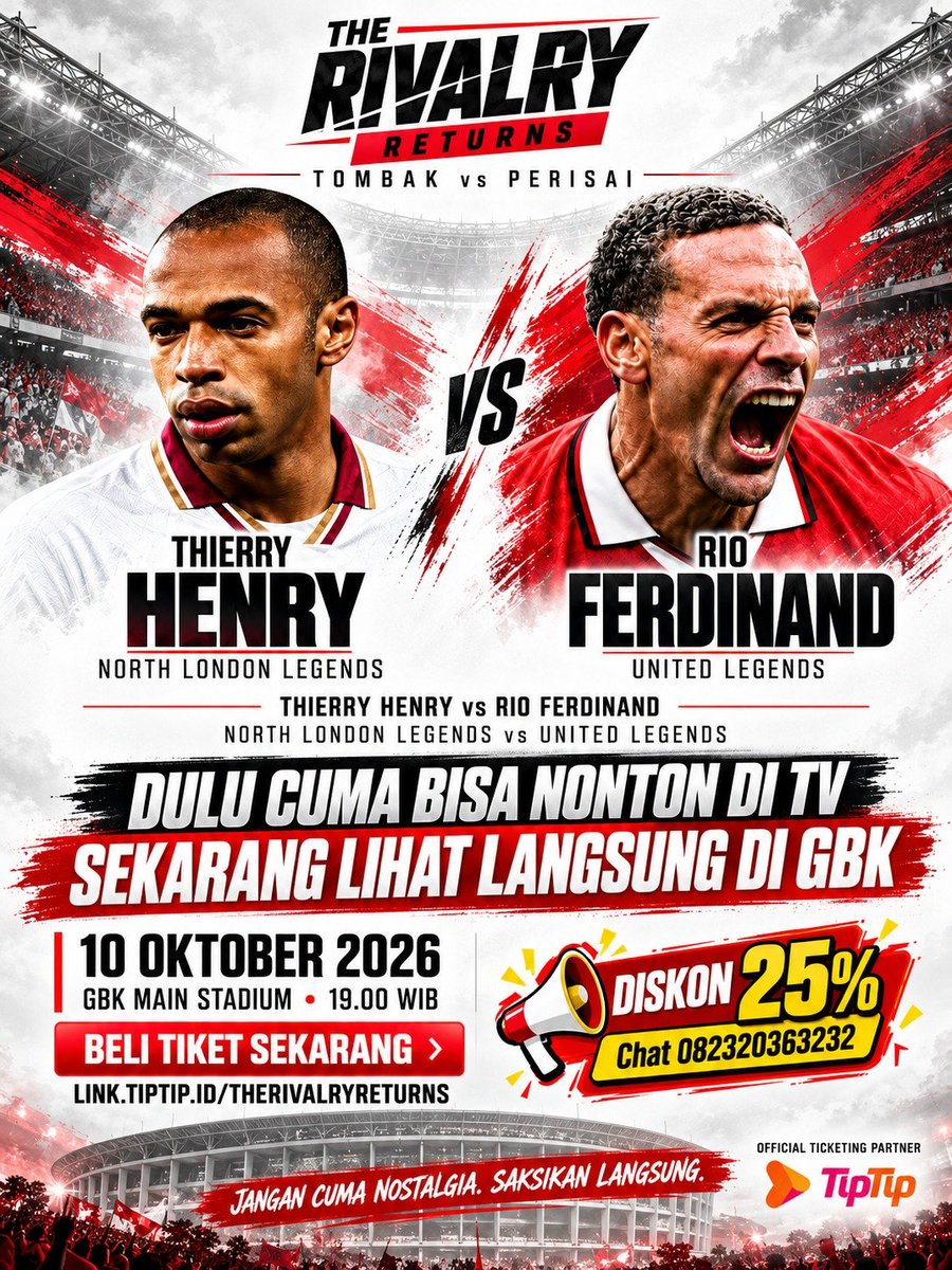 henmahenmah's tweet photo. sabtu 10 Oktober jangan bikin rencana dulu deh kayaknya 👀 Ada United vs NorthLondon Legend di GBK. Siapa nih yang mau nostalgia bareng sambil nobar? Gas lah, kapan lagi liat legend Premier League kumpul di Jakarta 😭 #TheRivalryReturns https://t.co/rf7klO4Mpq