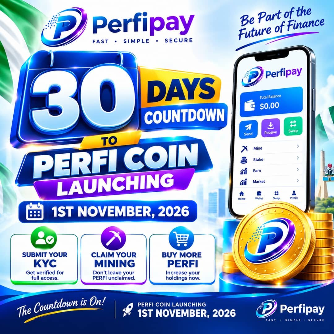 Perfipay's tweet photo. 🚀 30 DAYS TO PERFI COIN LAUNCH! ⏳
📅 November 1st, 2026
✅ Submit your KYC
⛏️ Claim your mining
💎 Buy more PERFI
🔥 The countdown is on! Get ready for PERFI.
#PERFI #PERFIPAY #PERFICoin #30DaysToLaunch #November1st2026 https://t.co/juNEl4fFoz
