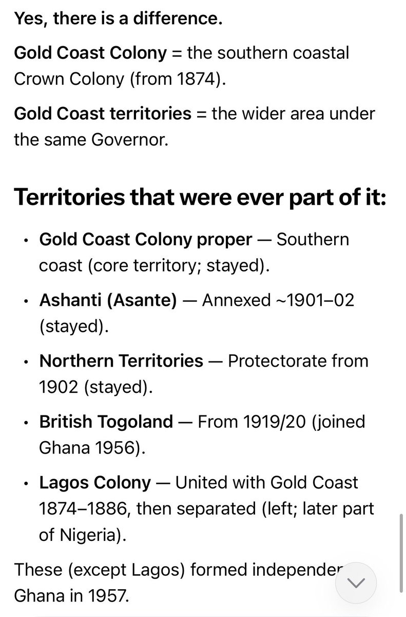KwesiStocks's tweet photo. @elliot_solution There’s a difference between Gold Coast Colony &amp; Gold Coast Territory 

Ashanti was part of Gold Coast territory

GoldCoast Territory involved (Accra, Cape Coast essentially the South)

Gold Coast Territory included (Ashanti,BritishTogoland &amp; even at some point Lagos

Read📚@grok https://t.co/7u8XMom1eb