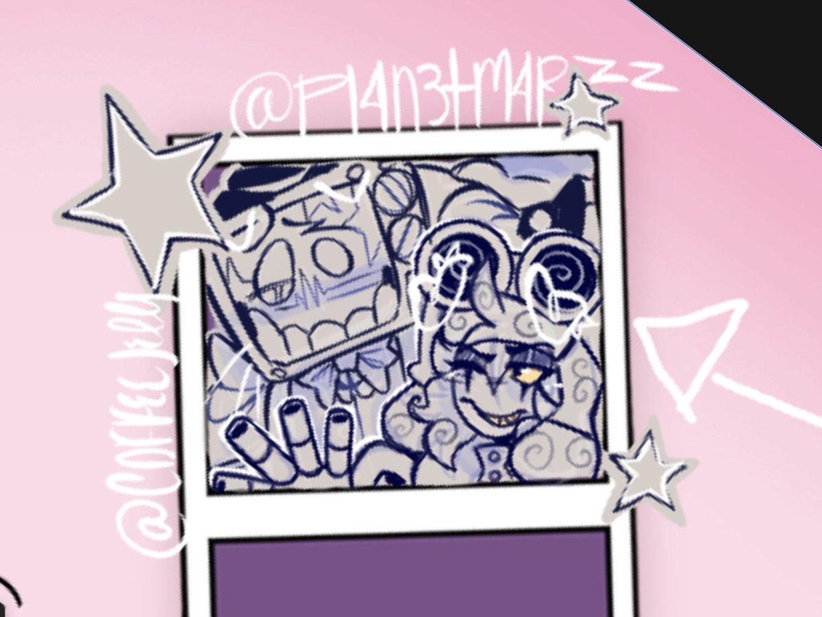 _C0ffeeJelly's tweet photo. Ft . @pl4n3t_m4rzz 

Collabed with my partner ( I drew puzzles — he drew wpnz ) more in replies 

#callingallvillans #CAV #gunshow #mrpuzzles #mrwpnz #smg4 https://t.co/K8JJ9V02JA