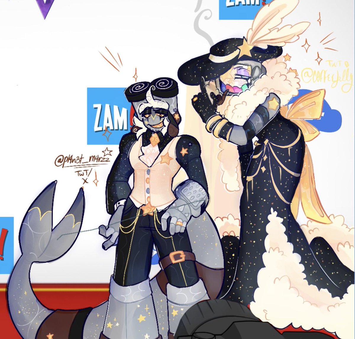 _C0ffeeJelly's tweet photo. Ft . @pl4n3t_m4rzz 

Collabed with my partner ( I drew puzzles — he drew wpnz ) more in replies 

#callingallvillans #CAV #gunshow #mrpuzzles #mrwpnz #smg4 https://t.co/K8JJ9V02JA