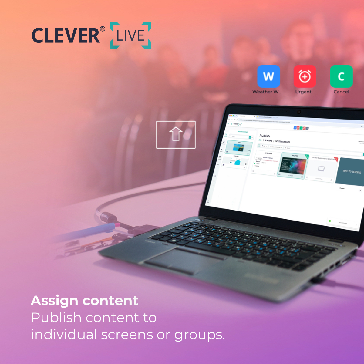 myClevertouch's tweet photo. One screen is easy to manage, but what about thousands?
CleverLive Suite gives you greater control over your digital signage network, with the tools to manage screens, content and schedules from one place. Sign up today - #CleverLive

#DontLookBehindLookBeyond https://t.co/8B0IWYDKON