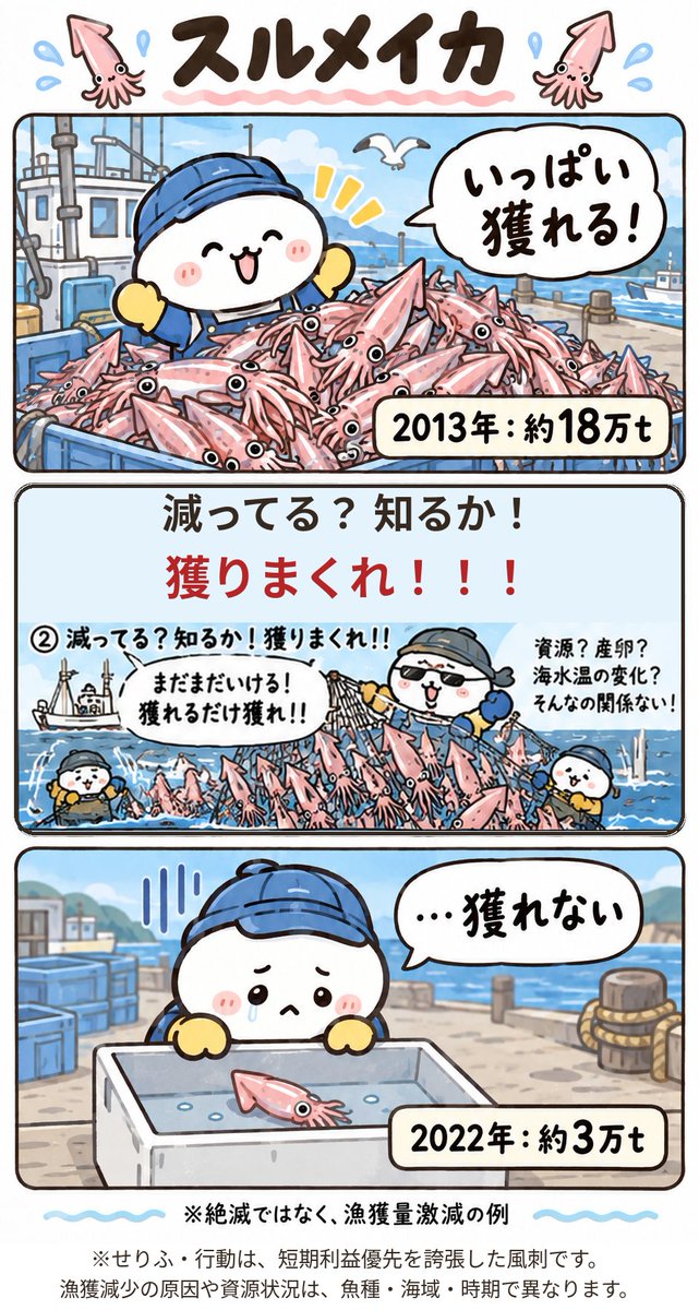 mamamemelll's tweet photo. 日本人、水産資源だけは世界一豊富だったはずなのに枯渇するまで乱獲してメチャクチャにしてるので、産油国でもダメだったかもな

乱獲で資源枯渇させまくりの漁師だけではなく、日本人にはリソースという概念が無い。だから少子高齢化なのに個別訪問介護みたいな物理的に不可能な仕組みに金をばら撒く https://t.co/LckvPuochk