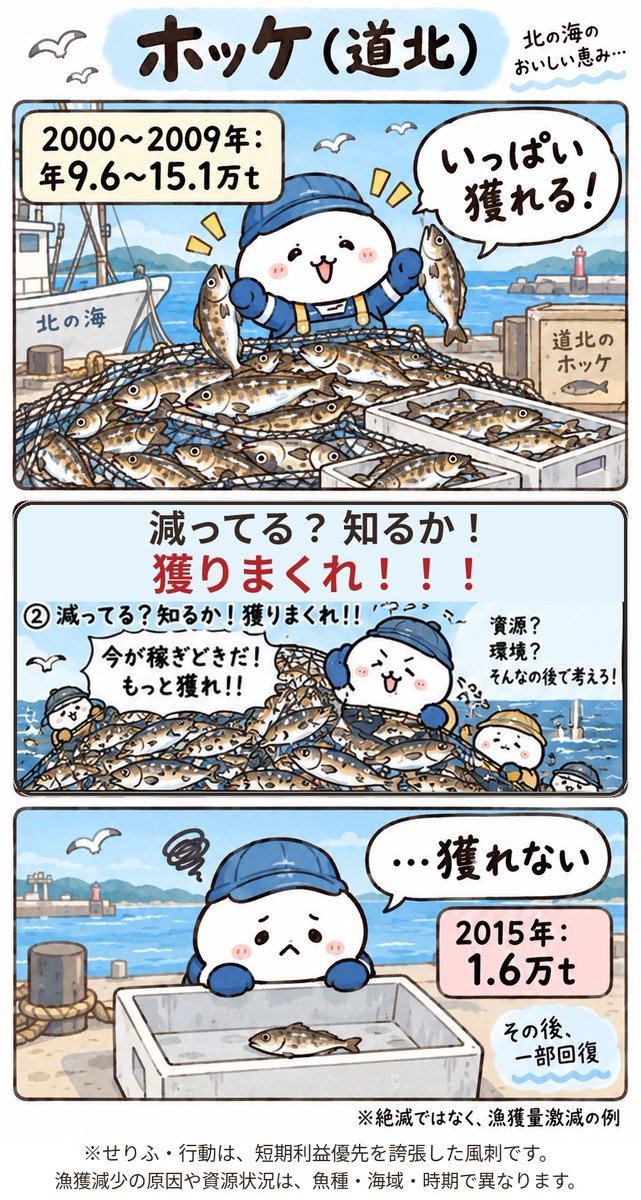 mamamemelll's tweet photo. 日本人、水産資源だけは世界一豊富だったはずなのに枯渇するまで乱獲してメチャクチャにしてるので、産油国でもダメだったかもな

乱獲で資源枯渇させまくりの漁師だけではなく、日本人にはリソースという概念が無い。だから少子高齢化なのに個別訪問介護みたいな物理的に不可能な仕組みに金をばら撒く https://t.co/LckvPuochk