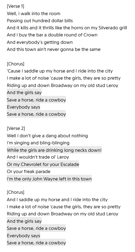 fulton2886's tweet photo. @JustinPetersMin @johnrich I have yet to see him denounce his music catalog. Song like "Save a horse ride a cowboy". https://t.co/9Hc6NIDX13