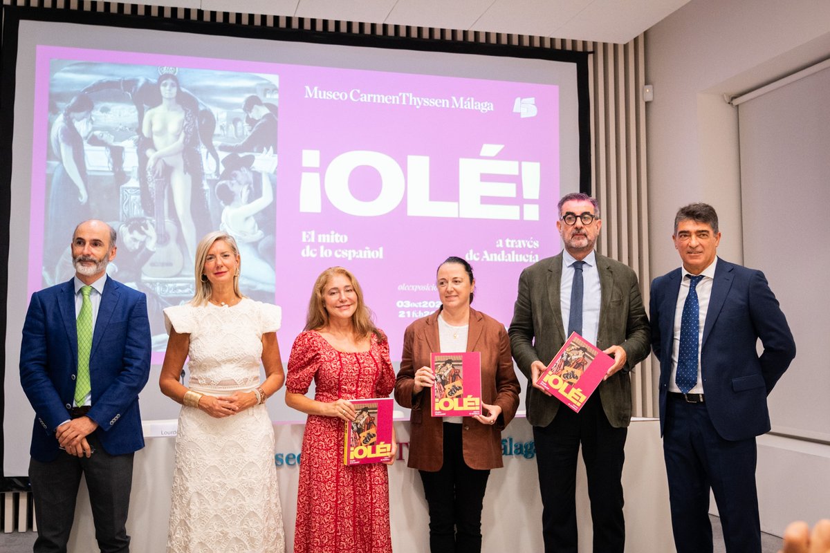 thyssenmalaga's tweet photo. Hoy hemos presentado en el Auditorio del Museo nuestra nueva exposición temporal: "¡Olé! El mito de lo español a través de Andalucía".

A la rueda de prensa han acudido la concejala de Cultura y Patrimonio Histórico, Mariana Pineda; el director de Actividades Culturales de la Fundación Unicaja, José María Luna Aguilar; y la directora artística y el gerente del Museo Carmen Thyssen Málaga, Lourdes Moreno y Javier Ferrer.