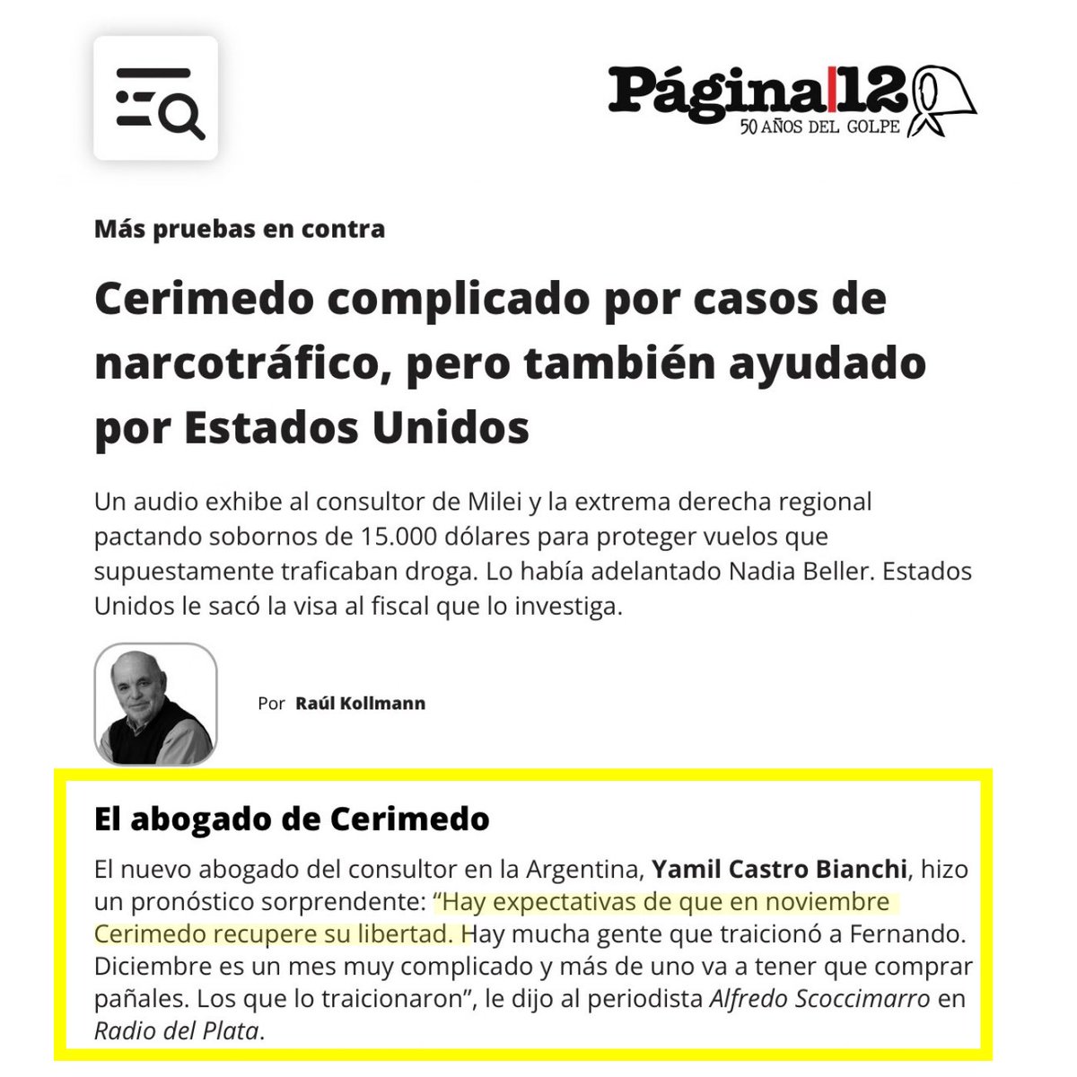 evoespueblo's tweet photo. Se demuestra que el plan para liberar a Cerimedo está en marcha. Las declaraciones de su abogado a la prensa argentina es la evidencia de que la intervención de EE.UU. en Bolivia es para salvar a las familias de Trump y Paz.

Los intereses del imperialismo no pueden estar por encima de la dignidad y soberanía del pueblo boliviano.