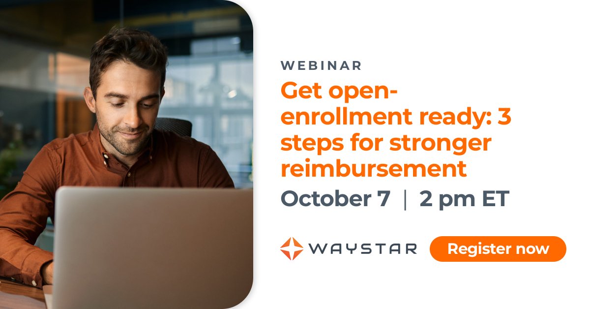 Waystar's tweet photo. WEBINAR: Open enrollment brings coverage changes, deductible resets, and reimbursement risk. Join us to learn how a proactive financial clearance strategy can help teams identify issues earlier, automate key workflows, and prevent revenue loss. Walk away knowing how organizations are leveraging advanced automation and AI to save 55 FTE hours per week and achieve an 82% coverage detection hit rate. https://t.co/JsT4FdqG6Y 
#OpenEnrollment #FinancialClearance