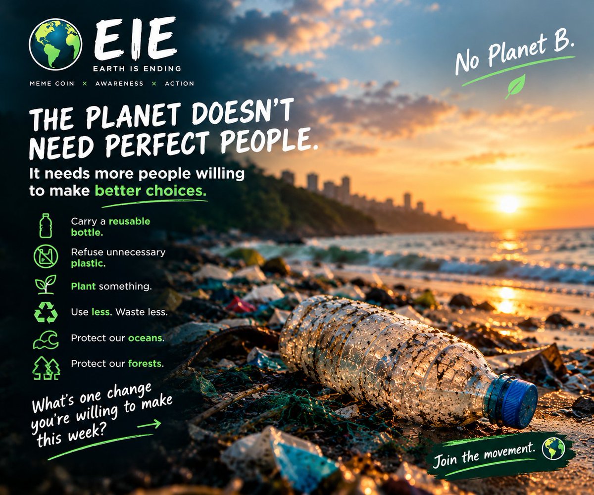 Earthsavio2fes's tweet photo. 🌍 The planet doesn't need perfect people.
It needs more people willing to make better choices.
♻️ Use less. Waste less.
🌊 Protect our oceans.
🌳 Protect our forests.
What's ONE change you're willing to make this week?
No Planet B. 🌍
#EIE #ClimateAction #PlasticPollution https://t.co/gzWphOwsGG