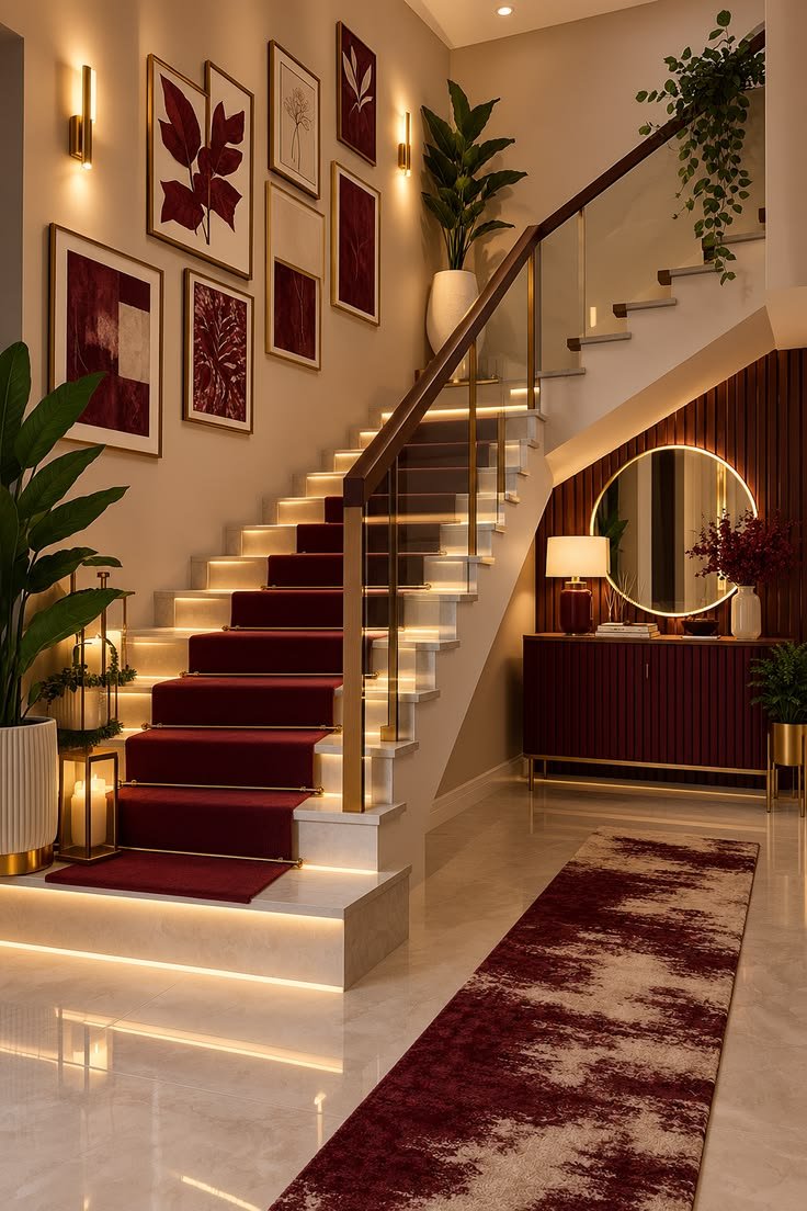 TheHomeHarmony's tweet photo. Burgundy + warm light = instant royalty ❤️
Staircase goals that feel like a 5-star hotel
Every step lights up. https://t.co/bLu4PZLl8i