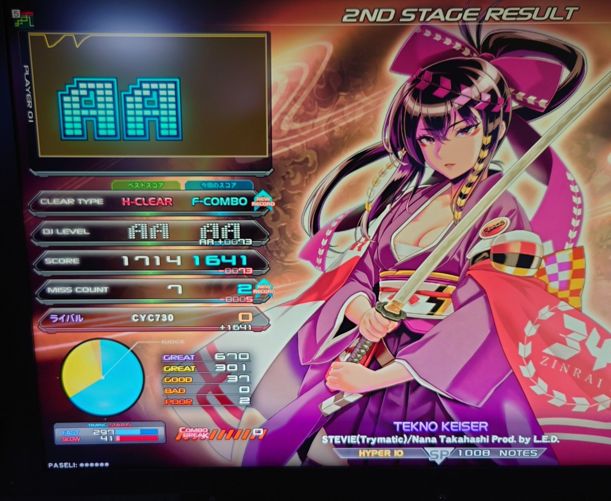 oningenIIDX's tweet photo. EXHチャレンジしてたら齢40超え人生初Lv10フルコンが…出た！？
#beatmaniaIIDX https://t.co/q5ulZkrV7u