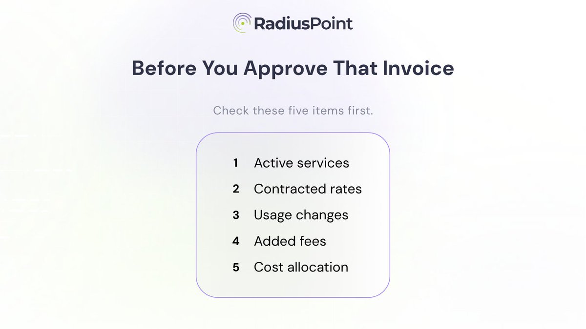 RadiusPoint's tweet photo. Ready for payment doesn’t always mean accurate. Catch billing errors, invalid fees, and cost allocation issues before they become recurring expenses.

#InvoiceAudit #ExpenseManagement https://t.co/AwaYBdgmr0
