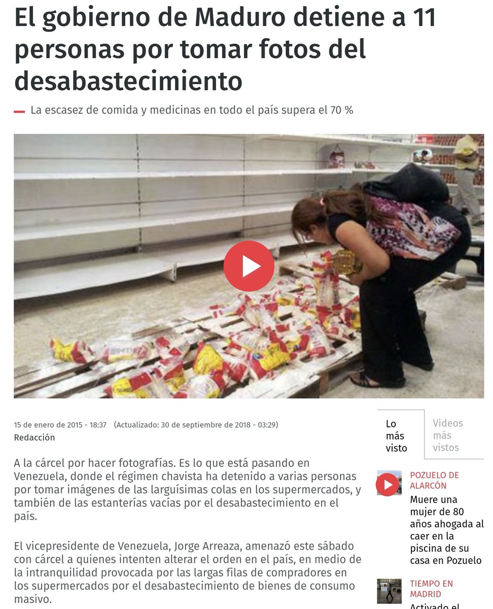 LuisCarlos's tweet photo. Efectivamente hubo periodistas e infociudadanos presos por fotografiar la escasez y las colas por comida. Detuvieron a gerentes de supermercados para culparlos por los anaqueles vacíos cuando eran consecuencia de los controles económicos socialistas.
No había sanciones.
Lean. https://t.co/sFQGHGOnSo
