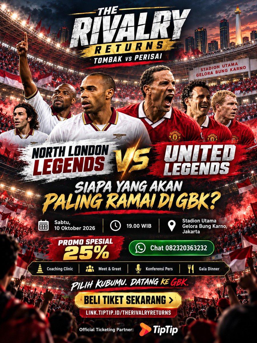 hellovin__'s tweet photo. Gak sabar banget sumpah! Sabtu, 10 Oktober 2026 GBK bakal jadi panggung nostalgia. Henry vs Ferdinand lagi!
United vs NorthLondon Legend
#TheRivalryReturns https://t.co/1eDdb59gFa