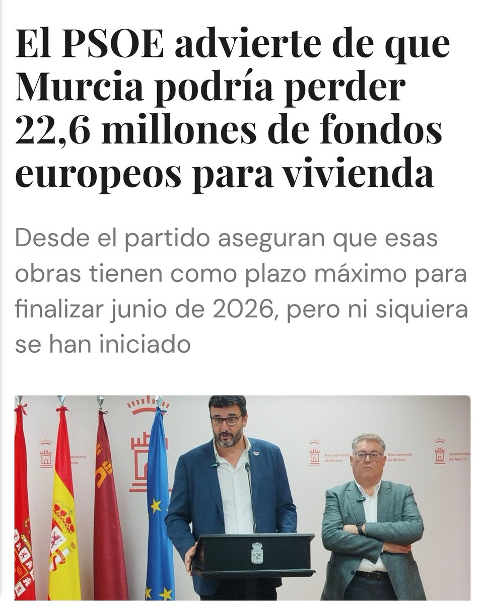 El_TioPencho's tweet photo. En Murcia se devolverán 22,6M€ a Europa sin que el Ayuntamiento de Murcia y la Comunidad Autónoma hayan construido ninguna vivienda pública. No boicotean al Gobierno de España, boicotean la vida de la ciudadanos https://t.co/GEtgeMZMTH
