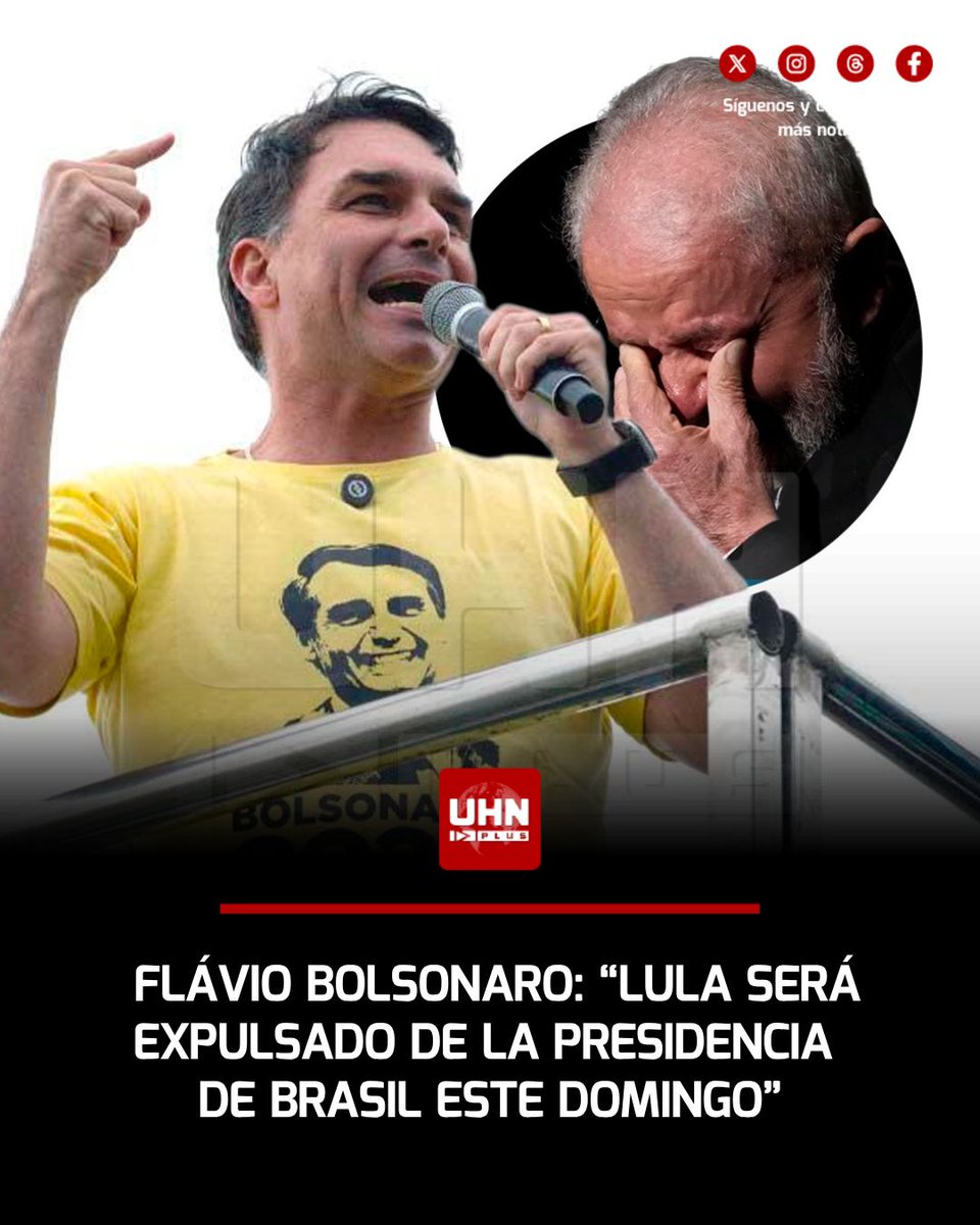 UHN_Plus's tweet photo. 🇧🇷‼️ | Flávio Bolsonaro aspira a ganar en primera vuelta: el candidato presidencial afirmó que Lula da Silva será "expulsado de la Presidencia este domingo" y pidió un voto de revuelta para buscar el triunfo en la primera instancia. https://t.co/cEDi3jC5h2