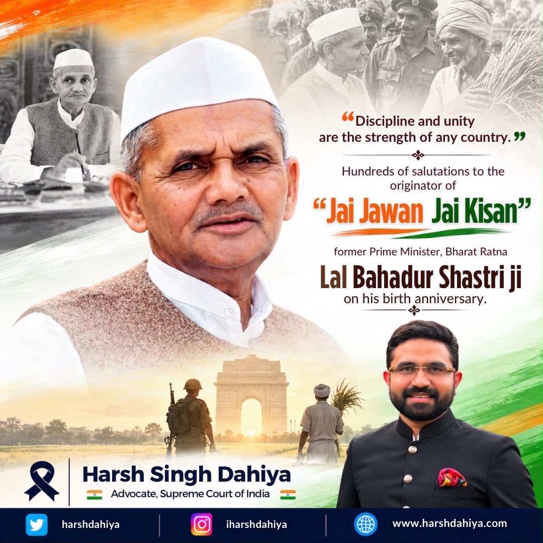 HarshDahiya's tweet photo. Remembering the legacy of a leader who embodied simplicity, discipline and service to the nation. 🇮🇳

Humble tributes to Bharat Ratna Lal Bahadur Shastri ji on his birth anniversary. 🙏🏻

Jai Jawan, Jai Kisan! 🇮🇳 https://t.co/50R8l8tzqd