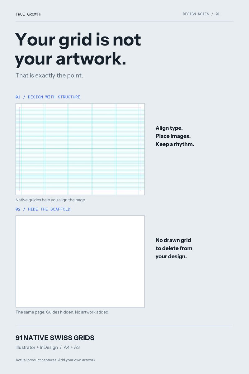 truegrowth777's tweet photo. A facade. A floor plan. A portfolio.

Different outputs, same idea: give the elements a shared structure.

Design with guides visible. Hide them to judge the composition. 👀

Actual native-grid captures below. Your artwork comes next.

#LayoutDesign #SwissDesign https://t.co/N3fpprSoO8