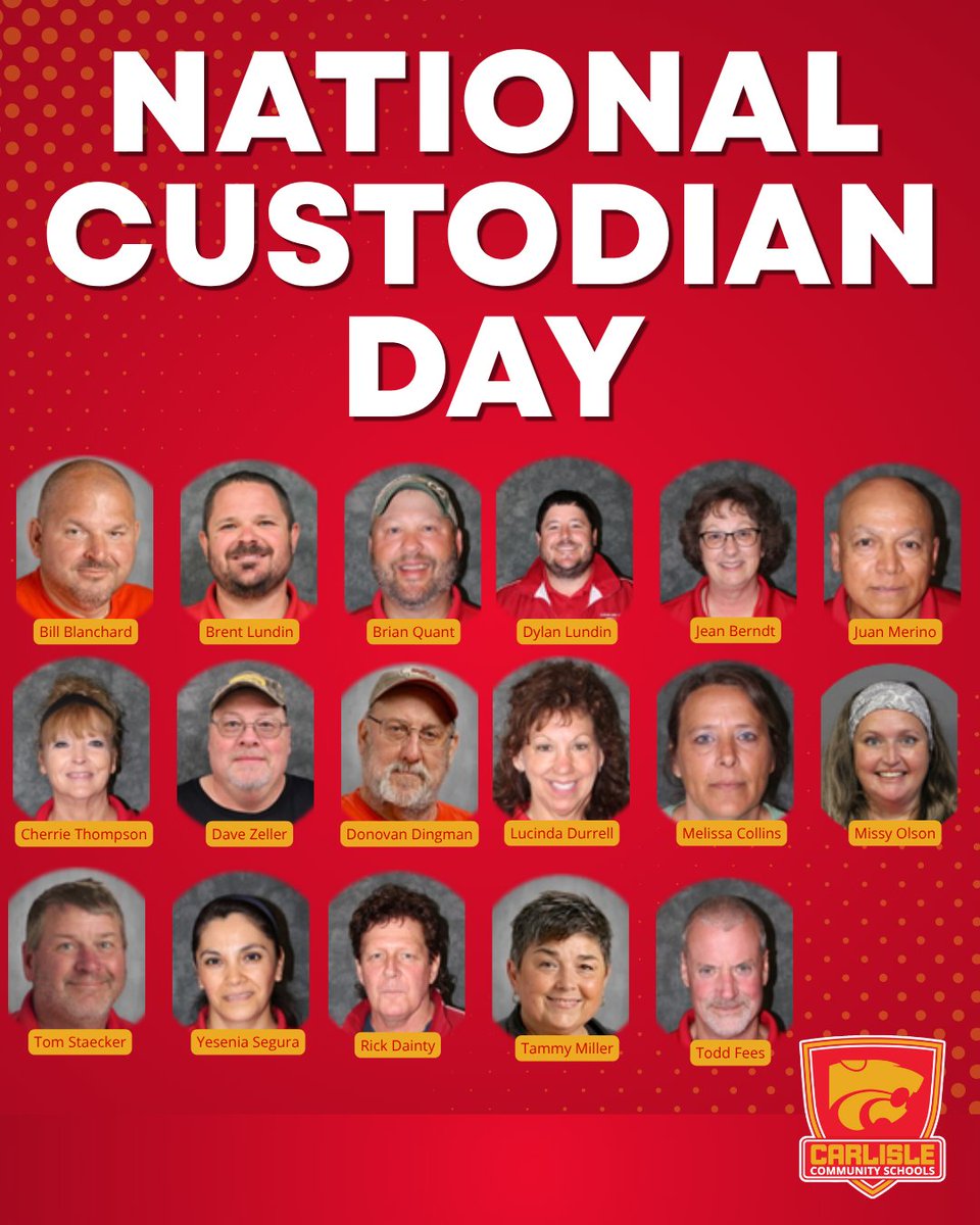 carlisle_csd's tweet photo. National Custodian Day gives us another reason to say THANK YOU to our fantastic custodians! 

Their work touches nearly every part of the school day. We appreciate all they do! 🙌 https://t.co/RH4Dugxja0