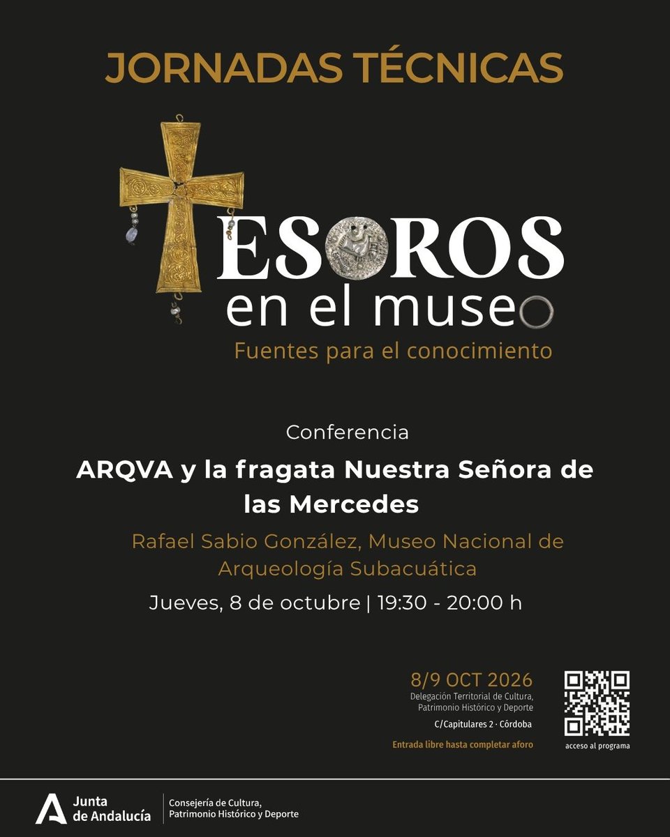 MusArqCordoba's tweet photo. ⚓ Conferencia: «ARQVA y la fragata Nuestra Señora de las Mercedes»
🎙️ Rafael Sabio González, director de ARQVA
📅 8 de octubre, 19:30 h.
📍 Delegación Territorial de Cultura (Capitulares, 2)
#ARQVA #FragataMercedes #ArqueologíaSubacuática https://t.co/Nb9X3dSd5J