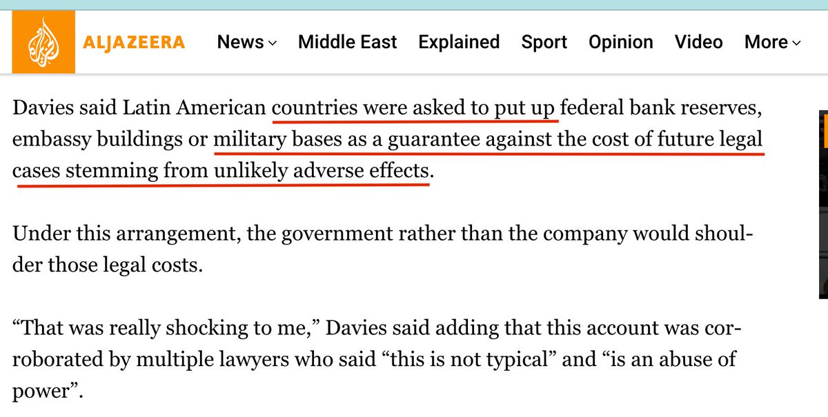 LionAdvocacy's tweet photo. When Health Canada recommended that Pfizer remove the "unnecessary" SV40 DNA enhancer from the C19 💉, Pfizer basically said "no."
In early 2021, when Pfizer tried to get Brazil &amp; Argentina to indemnify C19 💉 injuries, Pfizer sought *military bases* as collateral.
What on earth. https://t.co/Vxc4OReC8S