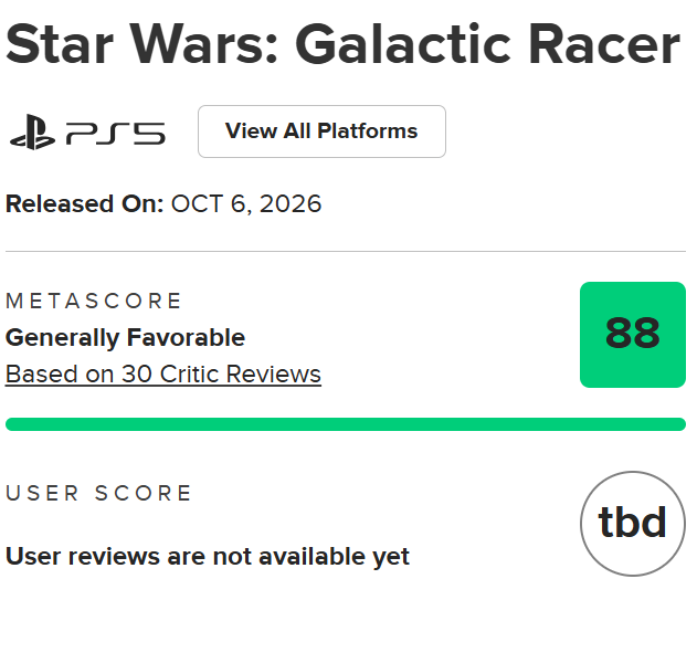PlayVerso's tweet photo. Star Wars: Galactic Racer recibe sus primeras críticas en PS5.
#Metacritic https://t.co/PUCW88wmoc