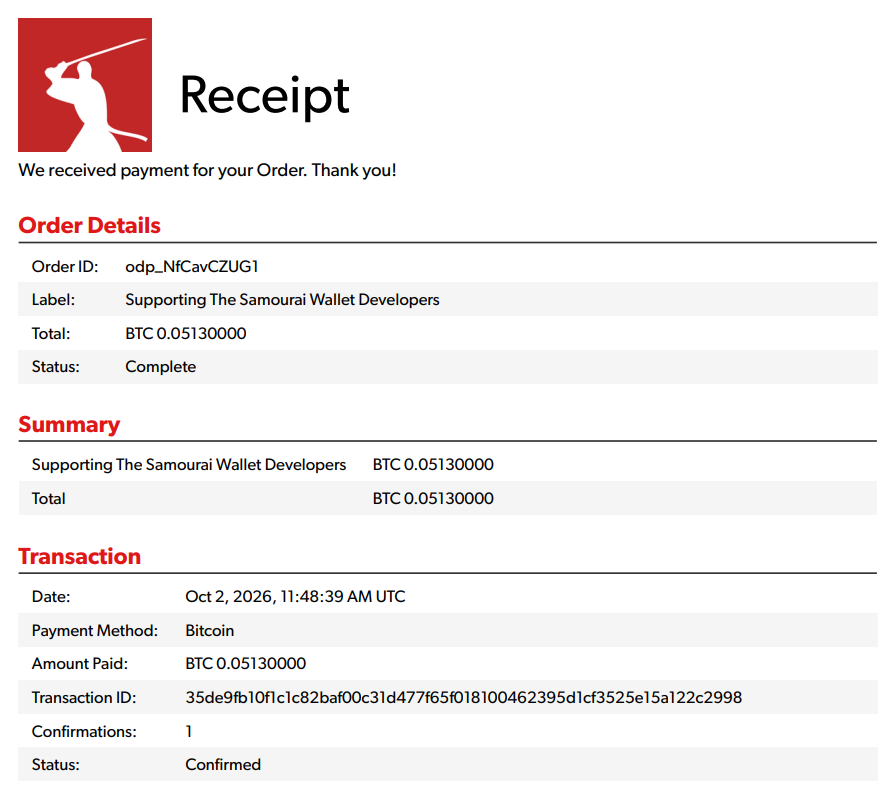 RMessitt's tweet photo. The #FREESAMOURAI Prize Draw has concluded and the prizes and donations have been paid out 🔥

Proof of Payment: 

🎉Winner's payment TXID: 

8bd295c7083c0ca978bc06759c54b69ae5489ecac810c1c16d6208ec843ccfb3

⚔️Samourai Donation TXID: 

35de9fb10f1c1c82baf00c31d477f65f018100462395d1cf3525e15a122c2998

A HUGE thank-you to all the absolute legends who joined in and helped us raise a nice chunk of sats for the Samourai Devs - I'm totally blown away by the results 🙏🧡