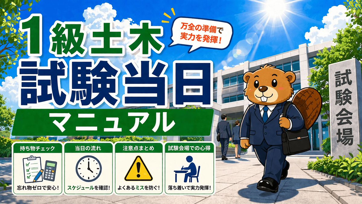 sekokantaro_com's tweet photo. 【1級土木 試験当日、会場に着いてからの流れ】

到着は45分前。昼食は軽めに。
直前に見るのは、まとめシート1枚だけ。

持ち物と当日のタイムスケジュールはこちら👇
https://t.co/ZfybRkdnyR

#1級土木施工管理技士 #第二次検定 #独学 https://t.co/u4BesC2Fag