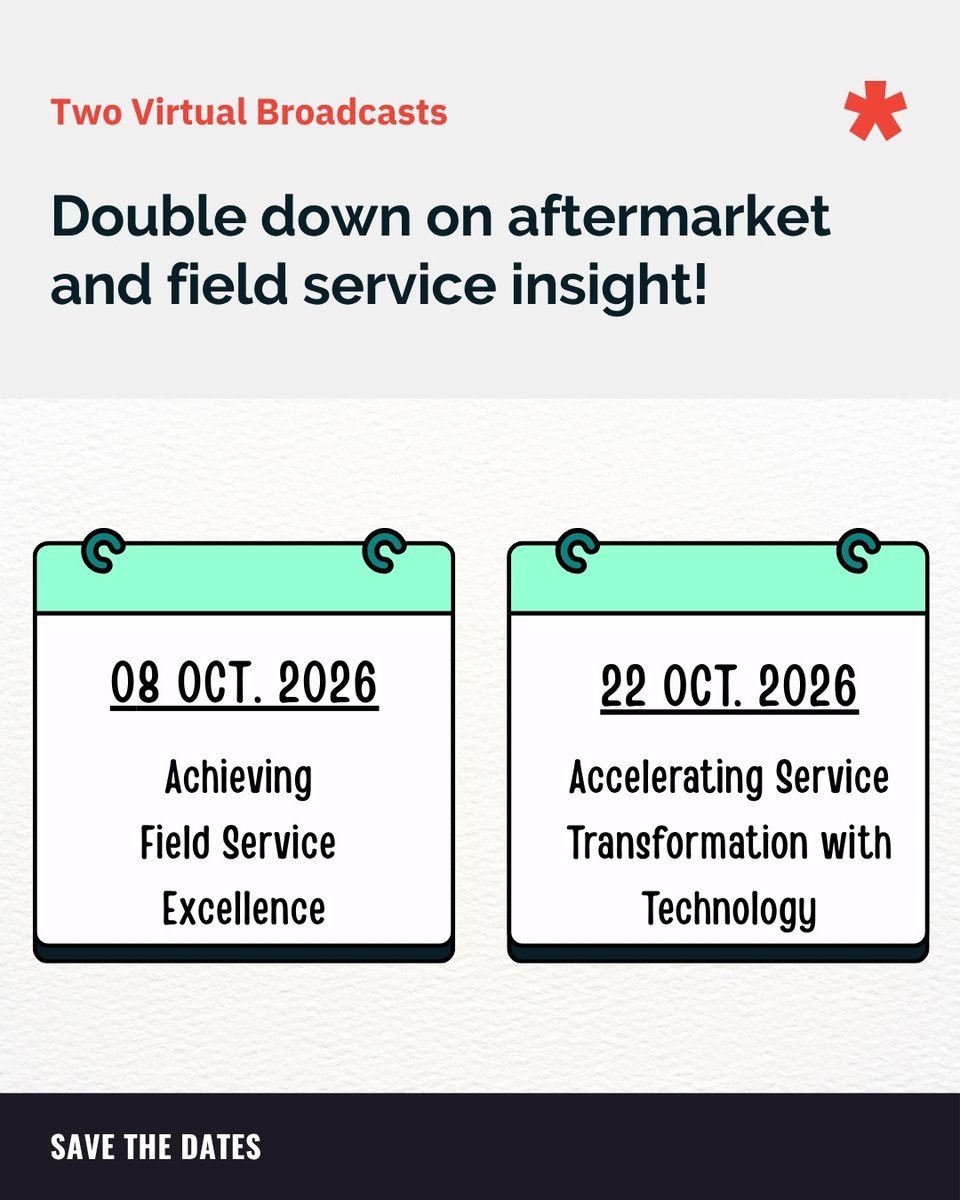 CopperbergAB's tweet photo. Double down on #aftermarket & #fieldservice insight! 🚀
🗓️ 8 Oct: Achieving Field Service Excellence - https://t.co/PhJ438xjRa
🗓️ 22 Oct: Accelerating Service Transformation w/ Tech - https://t.co/Iqw0vR1fpO
Save your spot!
#FSM #manufacturing #servicetransformation https://t.co/F25HnMRTBa