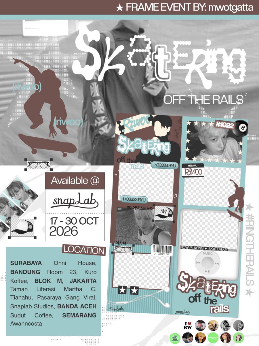 itshallaian's tweet photo. SKATERING: Off The Rails 🛹

BOYNEXTDOOR RIWOO's BIRTHDAY PHOTOFRAME EVENT
by @mwotgatta [on x]

🗓 2 oct - 8 nov 2026 (details on poster)
🚏 snaplab, ourstudio, sukhakala

Snap your moment with #RINGTHERAILS 🛹 https://t.co/xfVwZdFGcv
