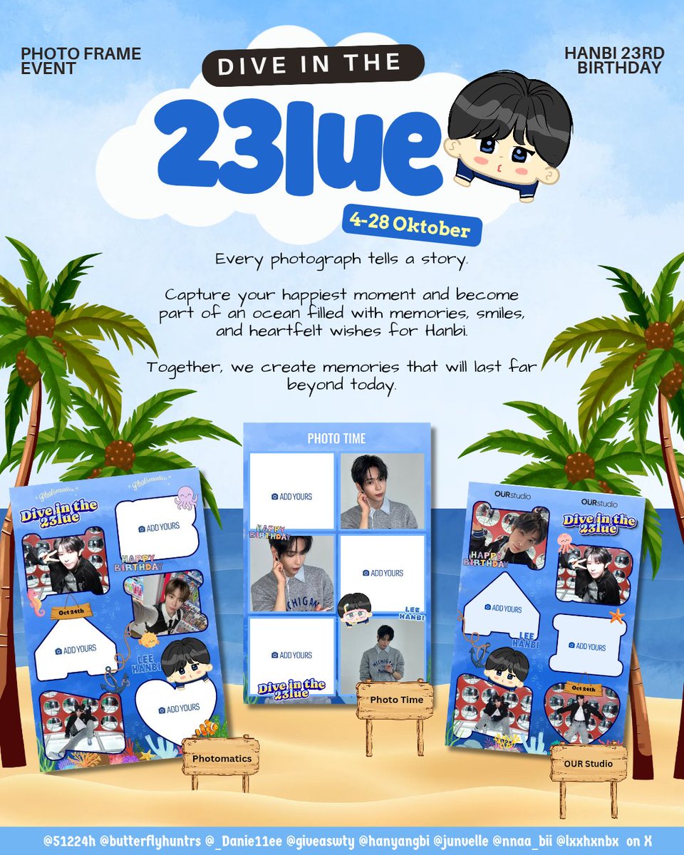 lxxhxnbx's tweet photo. HANBI 23rd Birthday Photoframe Event

Every photograph tells a story

🗓️ 4-28 October 2026
📍OURstudio, Photo Time and Photomatics 

Capture your happiest moment and become part of an ocean filled with memories, smiles, and heartfelt wishes for Hanbi 💙

#HANBI #한비 #SMTR25 https://t.co/JvwWQonddw