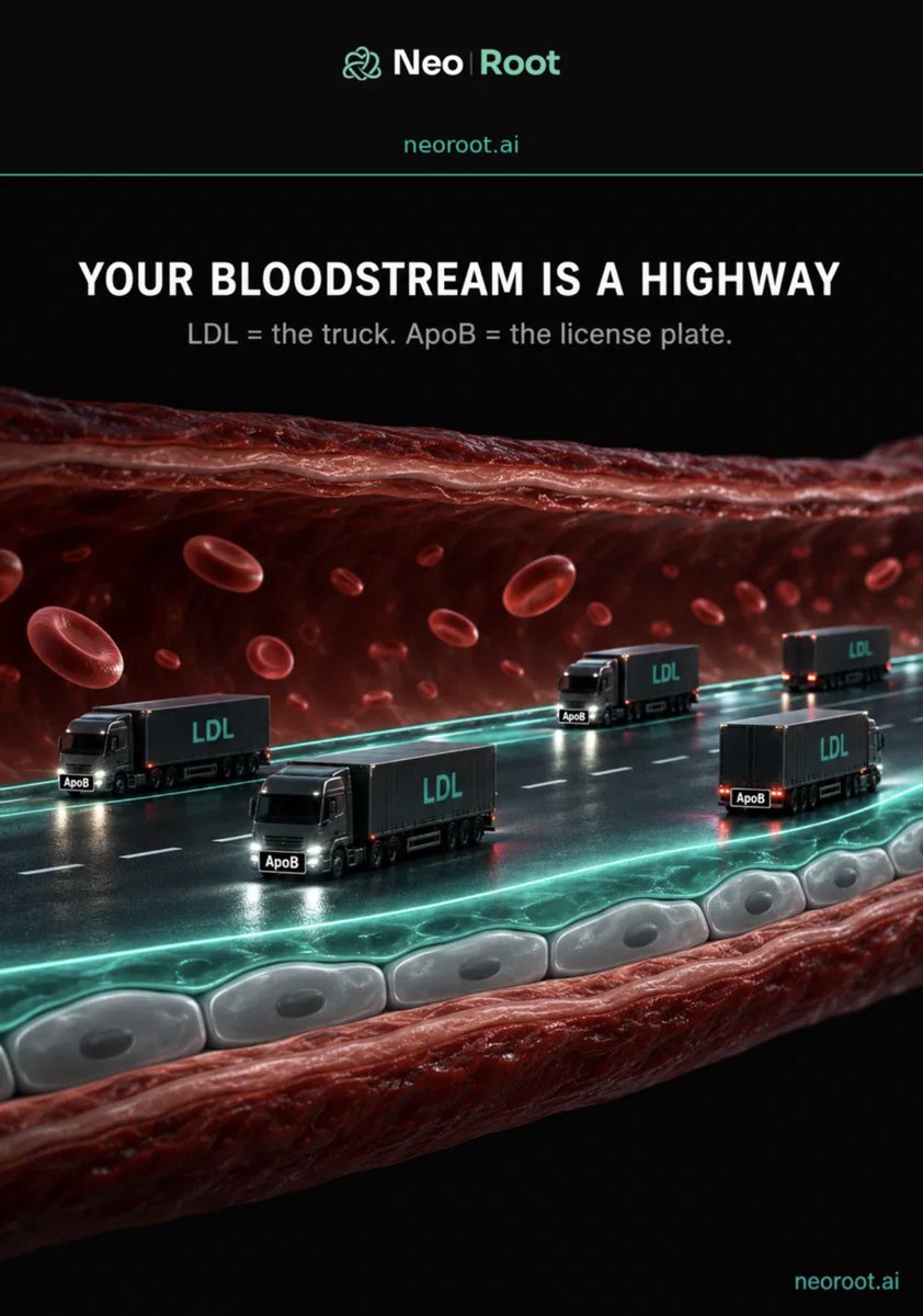 markkaplan20's tweet photo. I spent two years studying why heart disease is still the number one killer on earth.

It came down to one image.

Your bloodstream is a highway. LDL particles are the trucks. ApoB is the license plate on every truck.

For 50 years, medicine has been counting trucks and ripping off license plates.
Nobody stopped to look at the road.

The glycocalyx is a living gel shield lining every artery. When it is intact, LDL cannot enter the wall. Trucks pass safely. They deliver cholesterol where your cells need it.

When the wall is damaged, everything changes. LDL enters. It oxidizes. The immune system attacks it. Plaque forms.

Same truck. Same license plate. Completely different outcome.

The difference was never the number of trucks.

It was always the condition of the road.

The truth heals