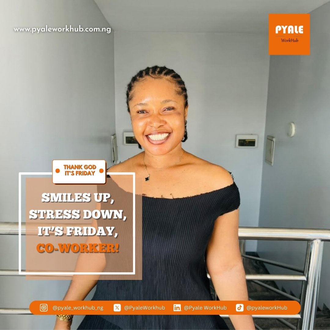 PyaleWorkhub's tweet photo. SMILES UP, STRESS DOWN. IT’S FRIDAY! 🥳

Another week done. Now it’s time to rest, recharge, laugh, and enjoy the weekend. You’ve earned it! 🧡

Happy Friday from Pyale Workhub!

#PyaleWorkhub #TGIF #HappyFriday #WeekendVibes https://t.co/C1f6PlRyTm