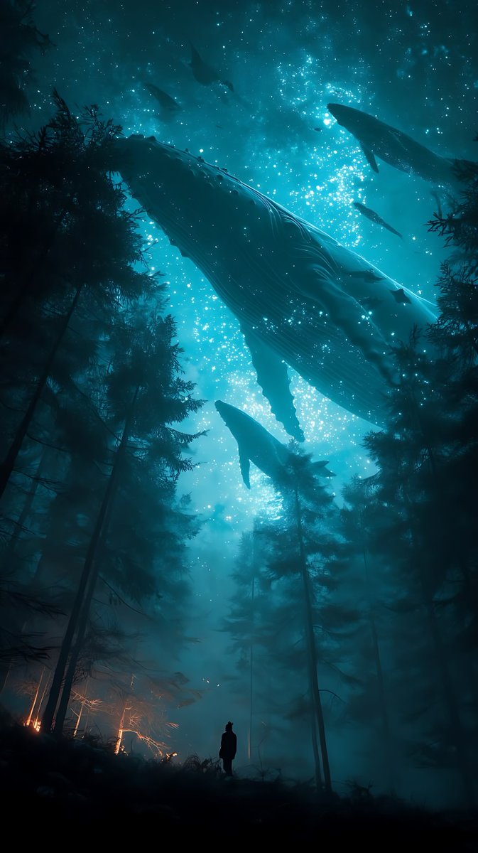 Sdrawbo's tweet photo. أحلام في سماء الغابة 🌌🐋

في بعض الأحيان، تكون خيالاتنا أوسع من هذا العالم، حيث تسبح الحيتان في السماء وتُضيء النجوم بين أوراق الأشجار. 

​#فن_رقمي #خيال #تأمل #عالم_الأحلام #جماليات https://t.co/TdWeYT6zSe