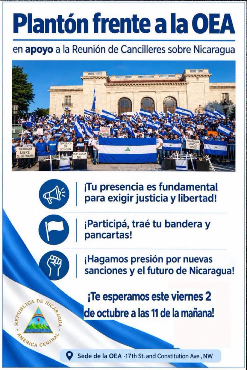 nilsdejesushern's tweet photo. #URGENTE #Nicaragua #nicaraguenses

Nicaragüenses en DC y el área del DMV la cita es hoy. 

Día: La cita es hoy viernes 2 de octubre de 2026

Dirección: 200 17th St NW, Washington, DC 20006 edificio de la OEA

Hora: 11:00 AM https://t.co/cZdBuK0hkZ