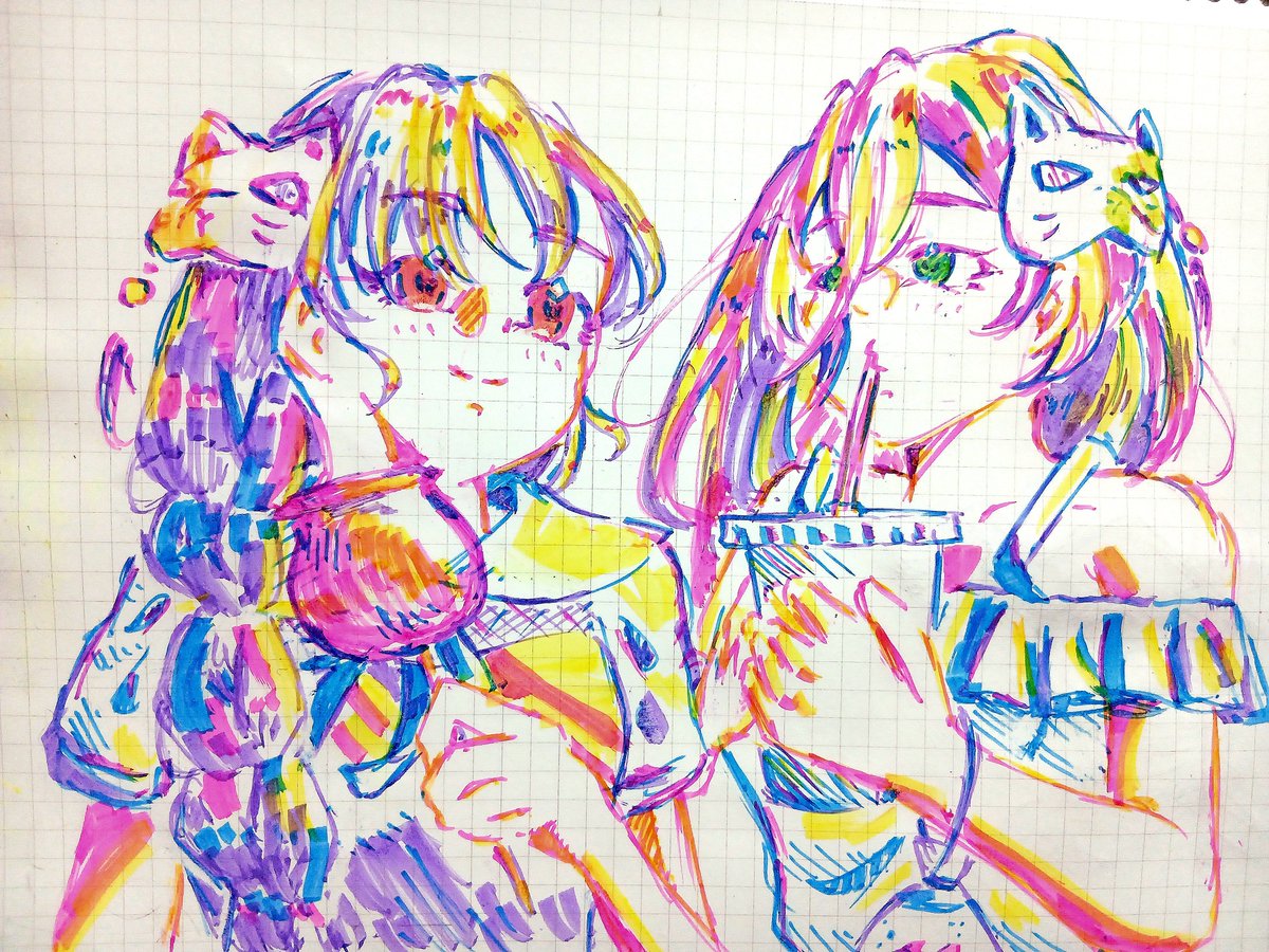 mint_mogumogu's tweet photo. この塗りガチで流行らせたい
フリクション蛍光ペン"だけ"でイラスト描く！！
消せるし色濁りにくいし、比較的簡単に大陸塗り？ができるからマジでおすすめ！ https://t.co/KYvQqefuvz