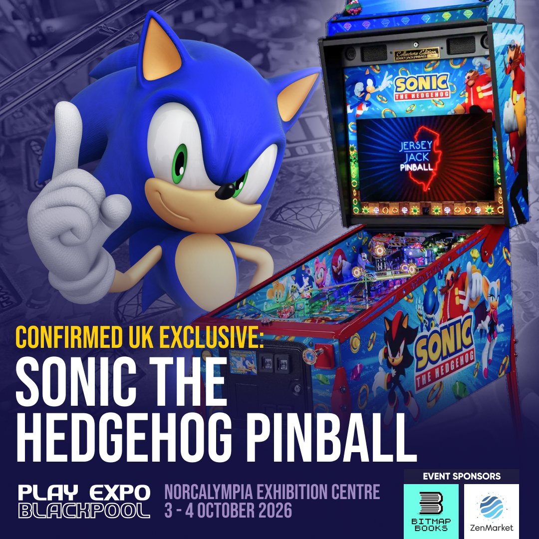 ReplayEvents's tweet photo. ⚪ TWO LAST-MINUTE PINBALL ADDITIONS! ⚪

We’ve only gone and added Fallout and Sonic the Hedgehog Collectors Edition to the pinball line-up at PLAY Expo Blackpool!

Fallout is the latest Stern game and one of only TWO in the country right now, designed by Keith Elwin, who also designed Godzilla, Jaws and Jurassic Park.

And then there’s Sonic the Hedgehog Collectors Edition - the ONLY ONE in the country, designed by legendary pinball designer Steve Ritchie!

Not bad for a couple of last-minute additions!

Get yourselves down to the pinball hall this weekend and have a go!

Get tickets here 🎟 https://t.co/cRkcixneCp

Event Sponsors
@Bitmap_Books 📚 https://t.co/4GT9uNXVWN
@zenmarket_en 🗾 https://t.co/k5ab0MZnCy

#PLAYExpo #PLAYExpoBlackpool #PLAYExpoBlackpool26 #PXB26 #SonictheHedgehog #SonicPinball #Fallout #FalloutPinball #RetroGaming #RetroGames #Pinball #ArcadeGaming #GamingCommunity #BlackpoolWhatsOn #BlackpoolEvents #BlackpoolDayOut