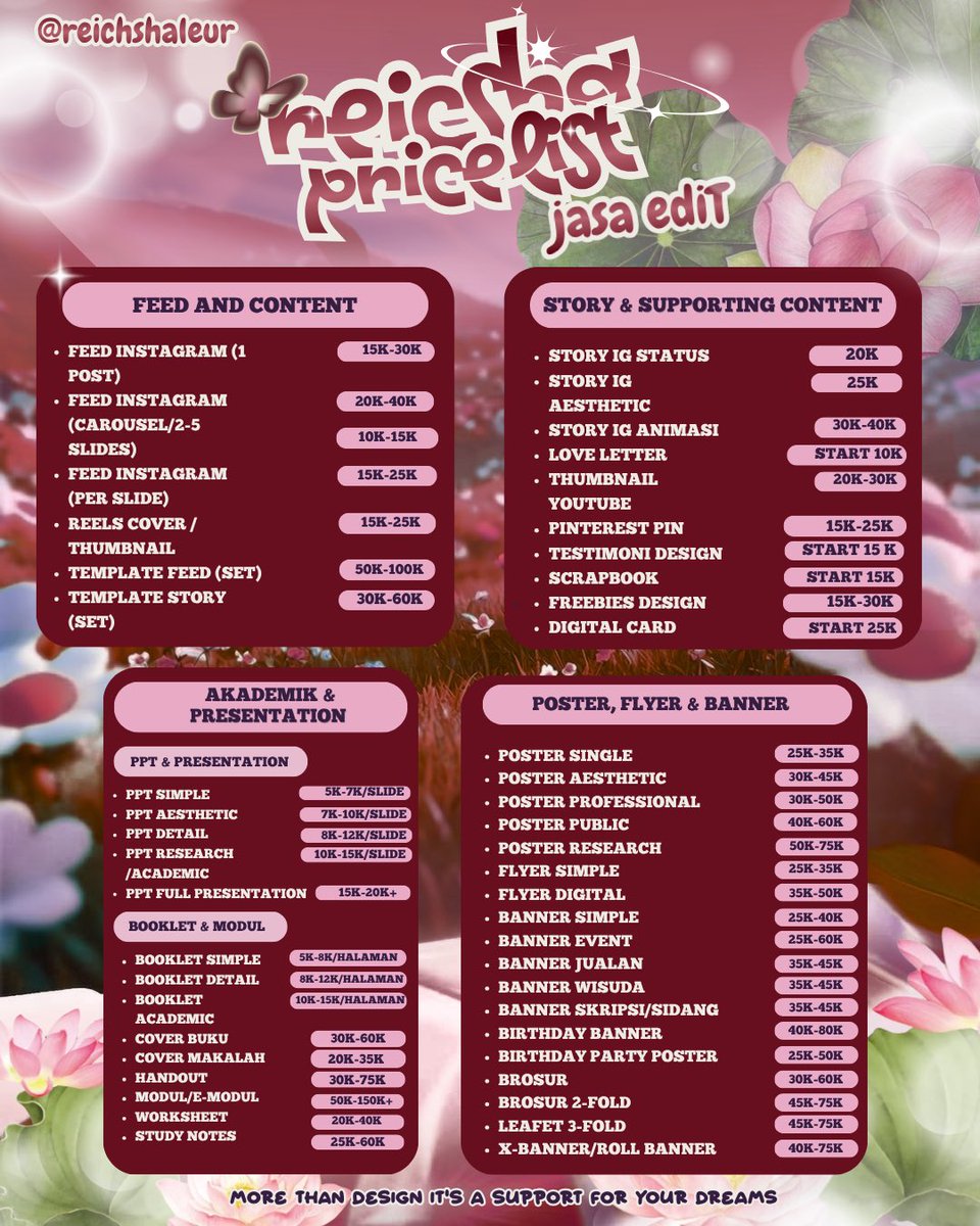 reiwsha's tweet photo. hii hii! ♡ i’m finally dropping my price list below for all your design needs! ✦flyer • poster • banner • infographics • logo • scrapbook • carousel • leaflet &amp; more ˚₊‧꒰ა ♡ ໒꒱ ‧₊˚

WA: https://t.co/rRnfnbUsoY | https://t.co/aaHDUHrw68 | https://t.co/Oq4uWfljbQ https://t.co/AjEhn6RJdx
