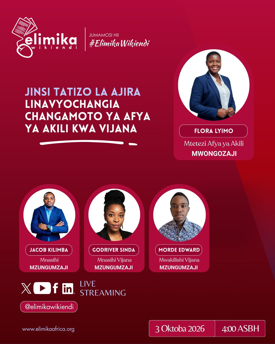 yose_hoza's tweet photo. Jukwaa bora la Vijana #ElimikaWikiendi

Jumamosi hii kuna mjadala tatizo la ajira linavyochangia changamoto la afya ya akili. https://t.co/pAETBDKYoV