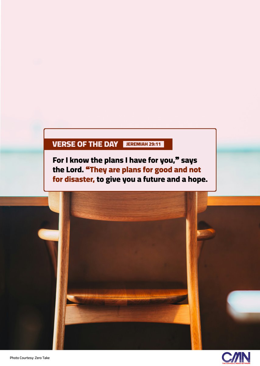 CMNCatholic's tweet photo. #verseoftheday
For I know the plans I have for you,โ says the Lord. โThey are #plans for good and not for disaster, to give you a future and a hope. Jeremiah 29:11
#BlessedWednesday https://t.co/MSOoCXQ5nX
