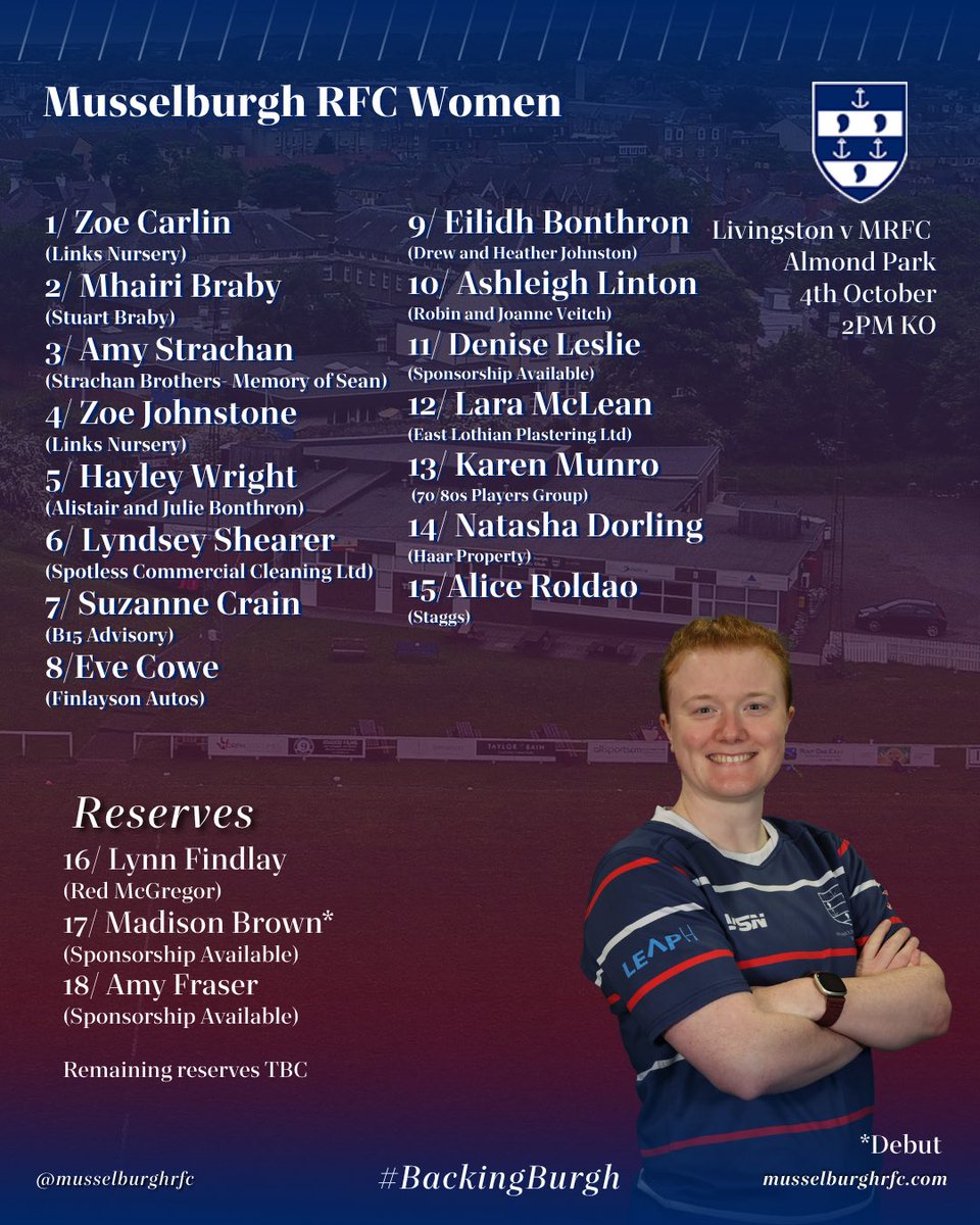 MusselburghRFC's tweet photo. Your team for Sundayโs match against Livingston๐๐ผ
#BackingBurgh https://t.co/sNeAOITQ5J