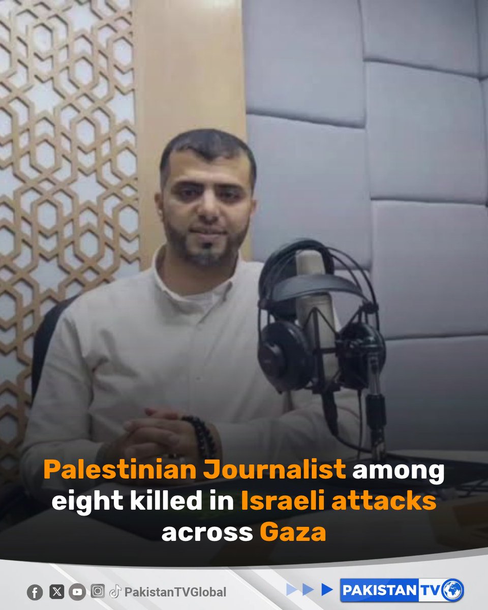 PakTVGlobal's tweet photo. Palestinian journalist Muhammad Abdel Aziz Al-Najjar was among at least eight people killed in Israeli attacks across Gaza, according to Palestinian authorities.
#Gaza #Palestine #IsraeliAttack #MiddleEast #PakistanTV https://t.co/1b7Zql35aP