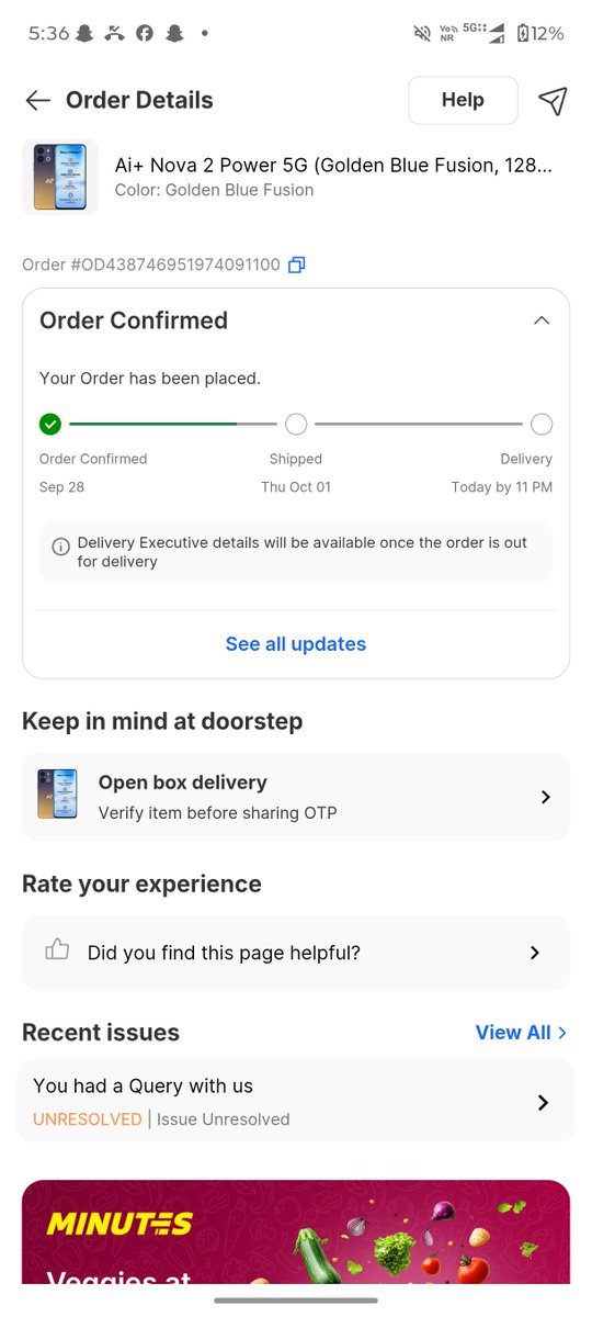 KartikKumar2509's tweet photo. @FlipkartSupport Today is my delivery date (Oct 2), and the order hasn't even been shipped yet. Your support team is just making fake 'unable to reach' excuses instead of providing a solution. Order ID: #OD438746951974091100. Deliver this today or I am escalating this to the CH https://t.co/ClOr1ZGY0x